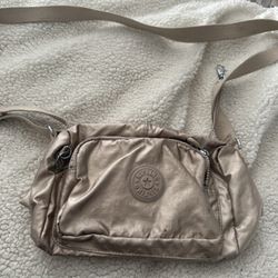 KIPLING Rose Gold Metallic Nylon Pink Crossbody Or Shoulder Bag