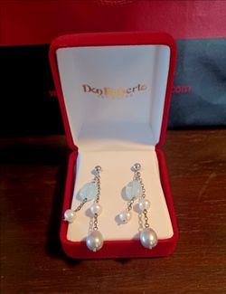 Silver Aqua, White And Grey Pearl Dangling Earrings from Don Roberto Jewelers