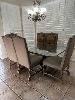 Dining Table Glass Top, 6 Chairs 