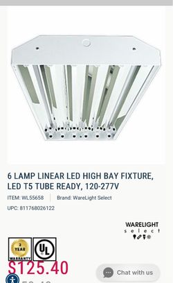 6 LAMP LINEAR LED HIGH BAY FIXTURE, LED T5 TUBE READY, 120-277V