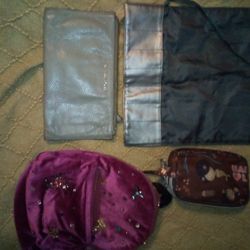 Assorted bags, mini backpack, wrislet, leather  brush roll 