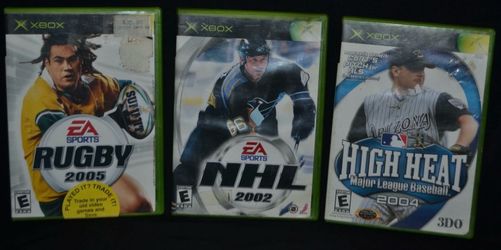 Lot of 3 Microsoft Xbox Classic Original CIB High Heat, NHL '02, Rugby '05