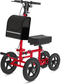 All Terrain Knee Scooter for Adults, Foldable Rolling Knee Scooter with DIY Stickers & Shock Absorber, Steerable Knee Walker for Broken Foot, Ankle In