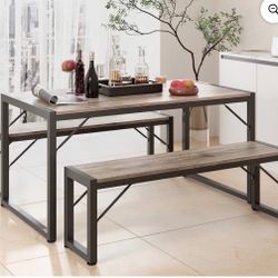Aiho Modern Gray 3-Piece Dining Set, Wood Composite & Metal, Space Saving