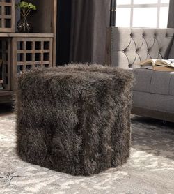 PAIR (2) Brand New Uttermost Jayna Faux Fur Ottomans - Grace Feyock