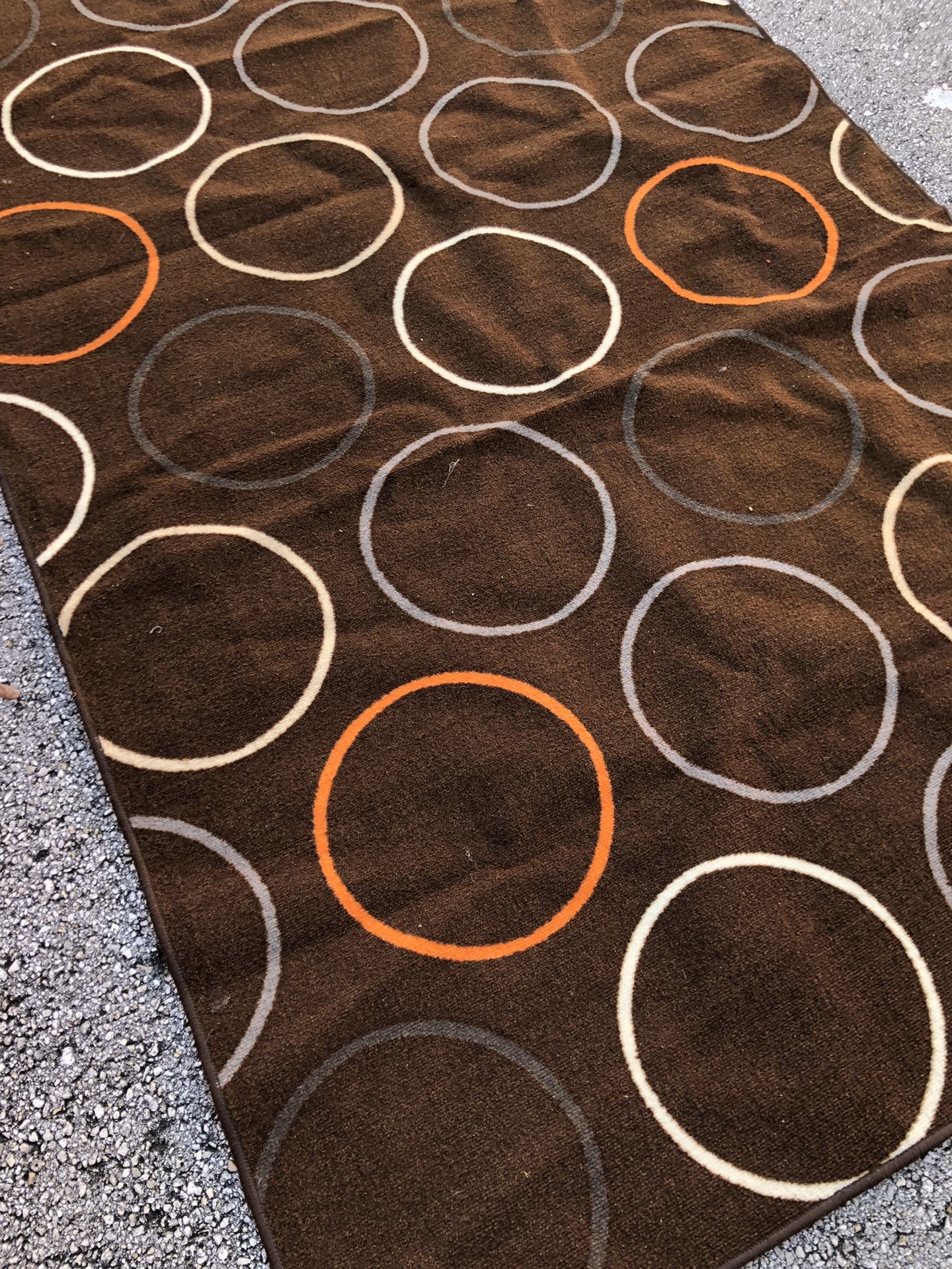 82” x 52” Area Rug - Modern Circles Earth Tones Brown Orange Tan Grey
