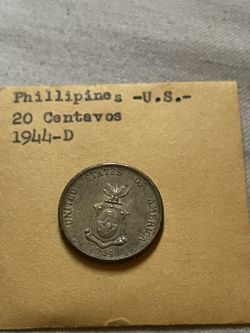 1944 D PHILIPPINES Twenty Centavos United States of America Silver Coin 