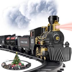 OleFun Train Set, Electric Black Train with Water Steam, Sounds & Lights, Model Christmas Train Set for Under The Tree, Railway Kit Gifts for 3, 4, 5,