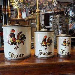 Mid Century flower sugar, tea porcelain glaze pots