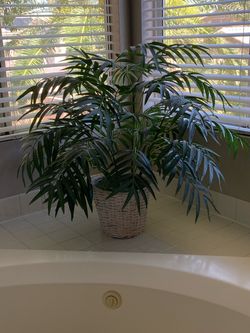 Faux Palm Plant in Wicker Basket