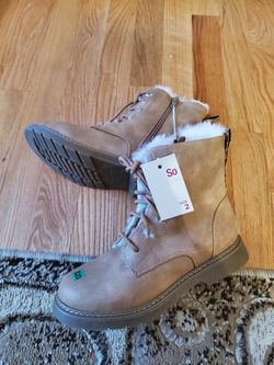 Lace Up Boots Tan Girls Kids Size 2 New