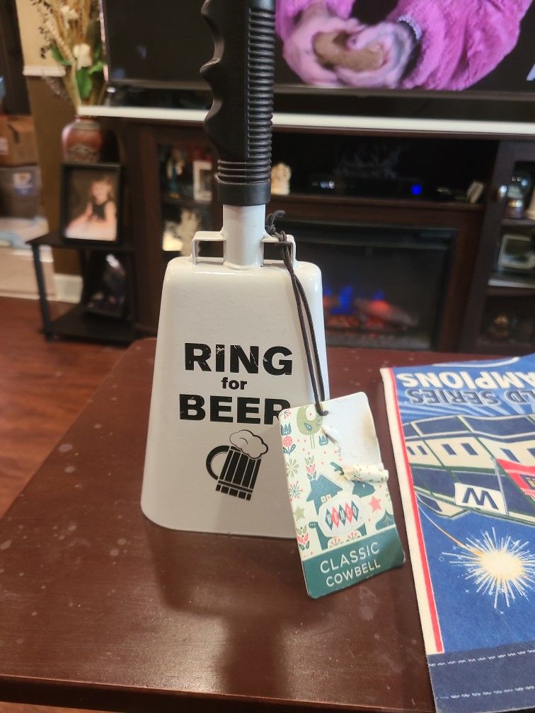Cowbell Metal RING FOR BEER Loud Wemco White Tailgate Football Gag Gift New 11"