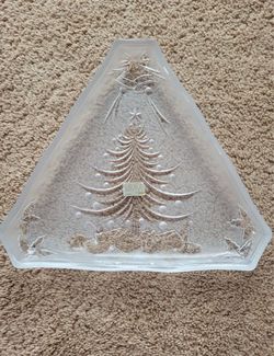 Mikasa Christmas Joy Hostess Platter Christmas Tree Frosted Glass NWT