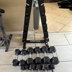 Inspire dumbbells rubber hex 5-30lbs weights plus stand