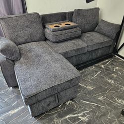 Brand New Sofa Pull Out Bed With Storage Chaise, 2 Cup Holder, USB Outlet & Pull Out Bed $579