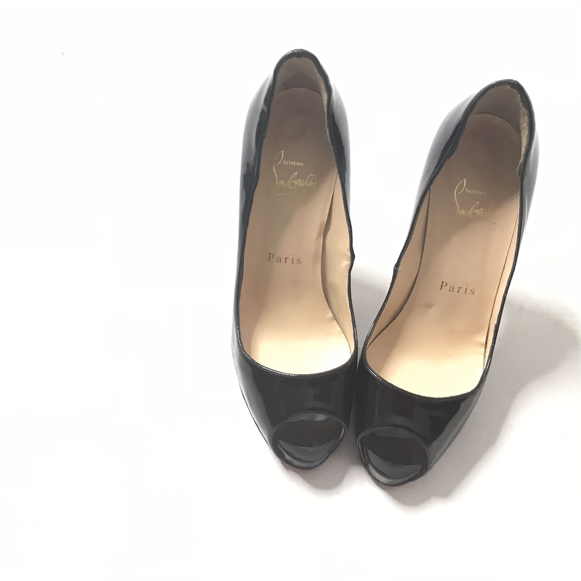 Christian Louboutin Size 5 Very Prive Patent Black Heels Pumps 120mm Peep Toe Shoes