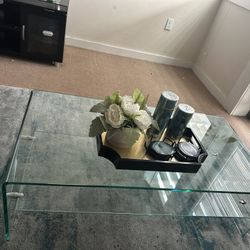 GLASS COFFEE TABLE AND GLASS CONSOLE TABLE