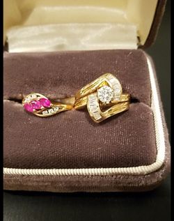 Diamond ring - wedding set and ruby ring.