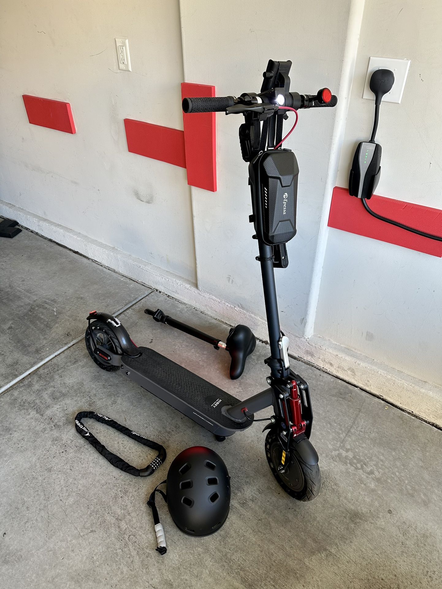Hiboy S2 Pro Electric Scooter - SUSPENSION MOD UPGRADE! GREAT CONDITION! A LOT ACCESSORIES!! Solid Tires, 25 Miles Range, 19 Mph Folding Adults