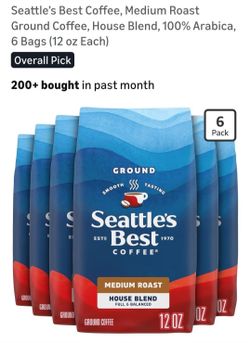 Seattle's Best Coffee, Medium Roast
Ground Coffee, House Blend, 100% Arabica
6 Bags (12 oz Each)