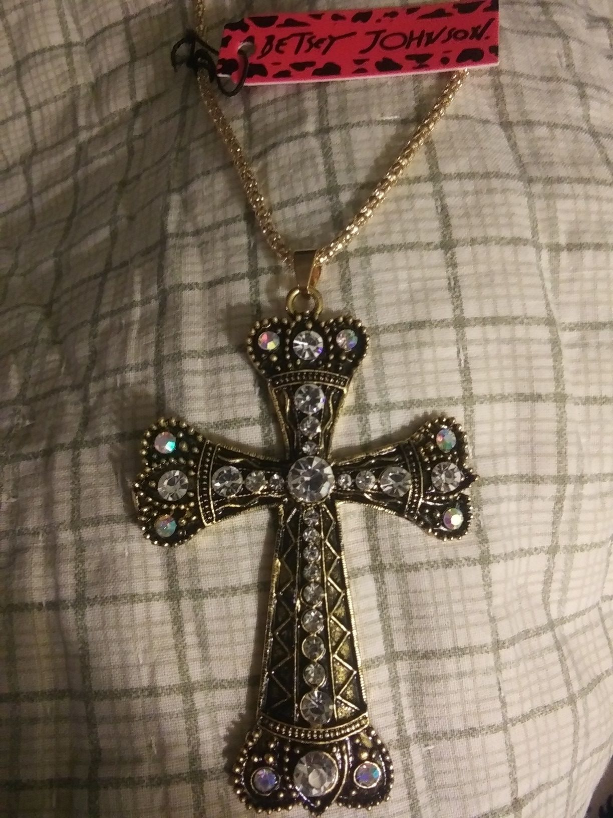 New " Betsey Johnson " Cross necklace !!!