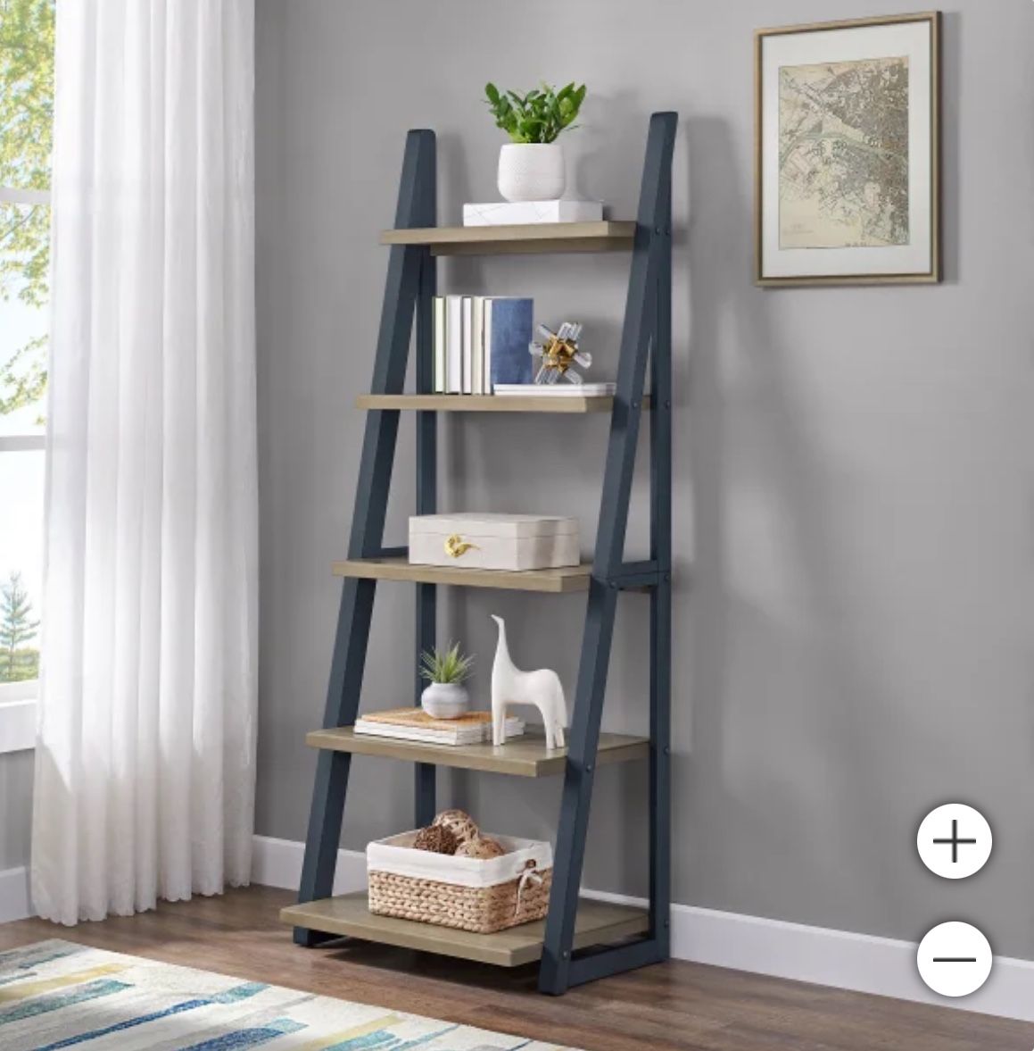 New (In The Box) Fynn 72” Ladder Bookcase Retails for over $170 Still new in the box Dimensions: 29.5” L x 20.2” W x 72.2” H Features: Rubberwood S