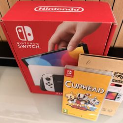 Nintendo Switch OLED W/ Cuphead & Screen Protector 