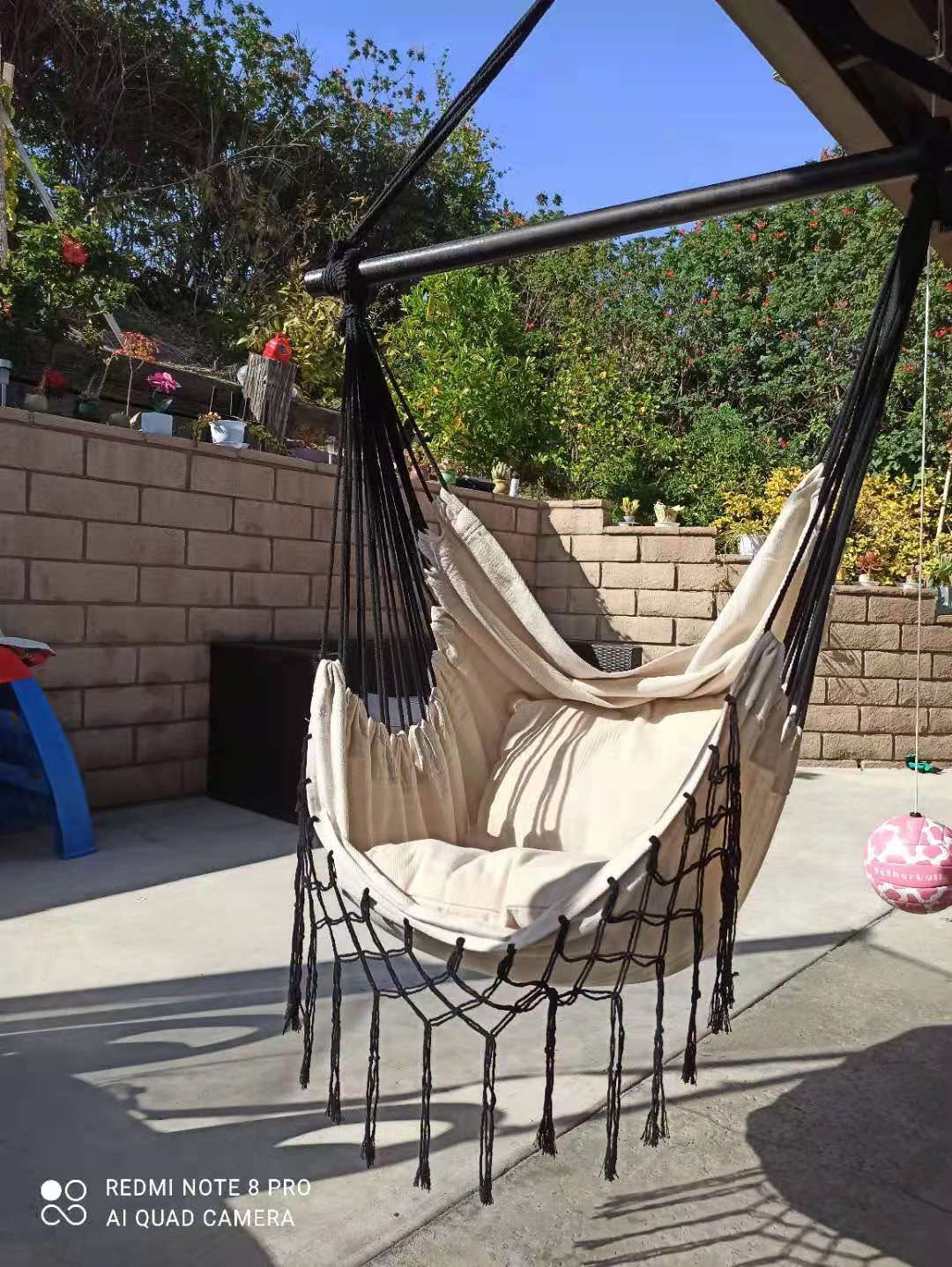 Indoor/Outdoor Cotton Hammock Paradise Sand Tan Swing Max 330 Lbs-2 Cushions Included Hardware kit Included Durable Cotton Great for Living Room Bedr