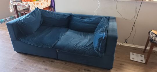 Blue faux suede sectional