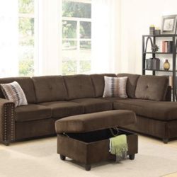 Brown L Shape Reversible Sectional With Ottoman Included 