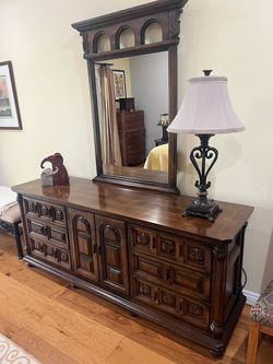 Vintage Mediterranean King Bedroom Suite - Solid Wood, 5 Pieces