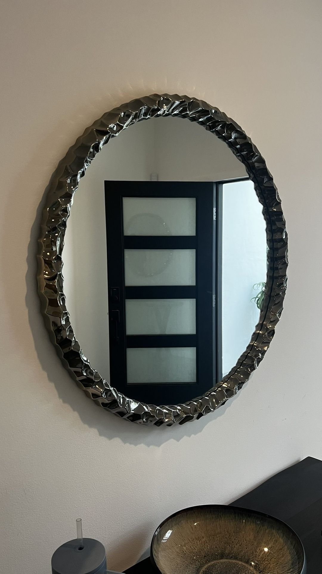 36” Sculptural Metal Framed Round Mirror