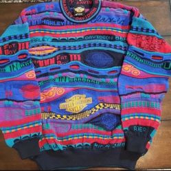 Vintage Harley Davidson Coogi Type Sweater  100% Wool - Men’s Large
