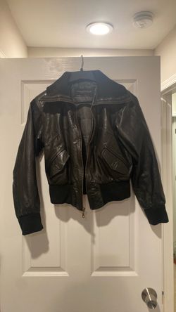 American base New York Black Leather Bomber Jacket