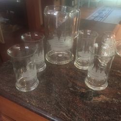 Clipper Ship Etched Romanian Crystal Sets