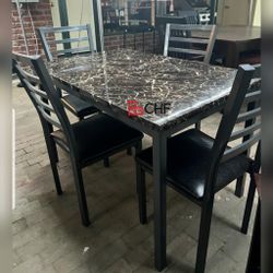 5 Pcs Marble Top Dining Table Set