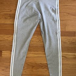 Adidas Leggings Women’s XL Heather Gray Signature Stripes Athletic Tights New