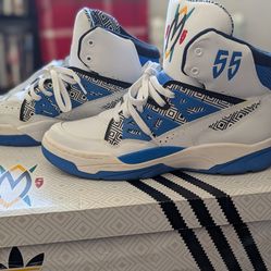 Adidas Mutombo Denver Nuggets Home Size 12 White Blue w/Box RARE #55 Dikembe