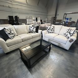 2pc Beige Sofa & Love Seat Set