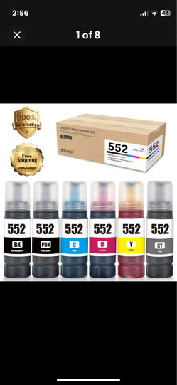 6PK T552 552 Ink Bottles for Epson EcoTank ET-8550 ET-8500(BK/PBK/C/M/Y/GY)