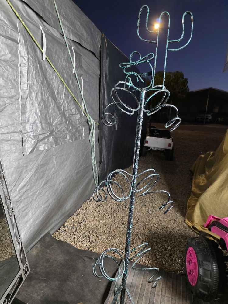 Man sleeping buy cactus medal wine rack.