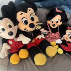 Vintage Mickey Mouse And Minnie Mouse Plushies (Lot Of 4) 