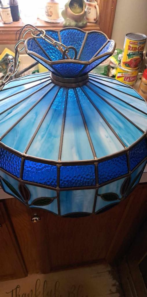 Vintage Slag Glass Tiffany Style Hanging Ceiling Lamp 
