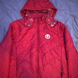 Red True Religion Men's Detachable Onion Quilt Puffer Jacket.