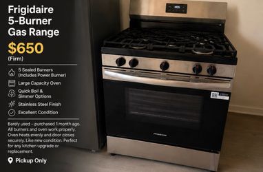 Frigidaire Stainless Steel 5-Burner Gas Range – Like New