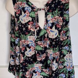 J. Crew Black Floral Island Drapey Tie Front Blouse, size XS