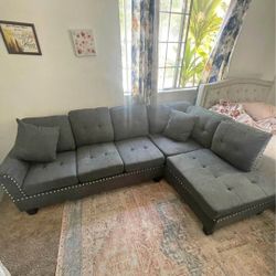 Ash Black Velvet Like Sectional Sofa Couch (4 Color Options) 