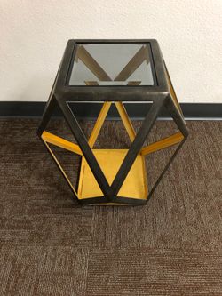 Thomasville Modern Geometric Solid Metal End Table with Glass Top