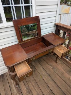 Vintage mirror desk with two drawers