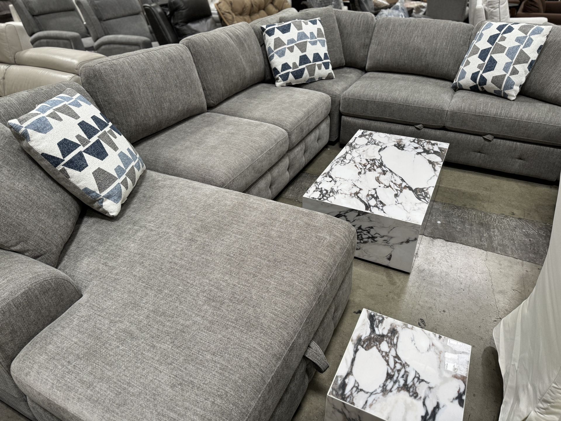 143” Grey Fabric Sectional Sofa Couches With Sleeper Sofa Bed And Storage:$880